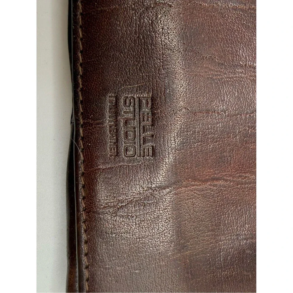 Pelle Studio Genuine Leather Kiss Lock Wallet Coin Purse Brown Vintage Style
